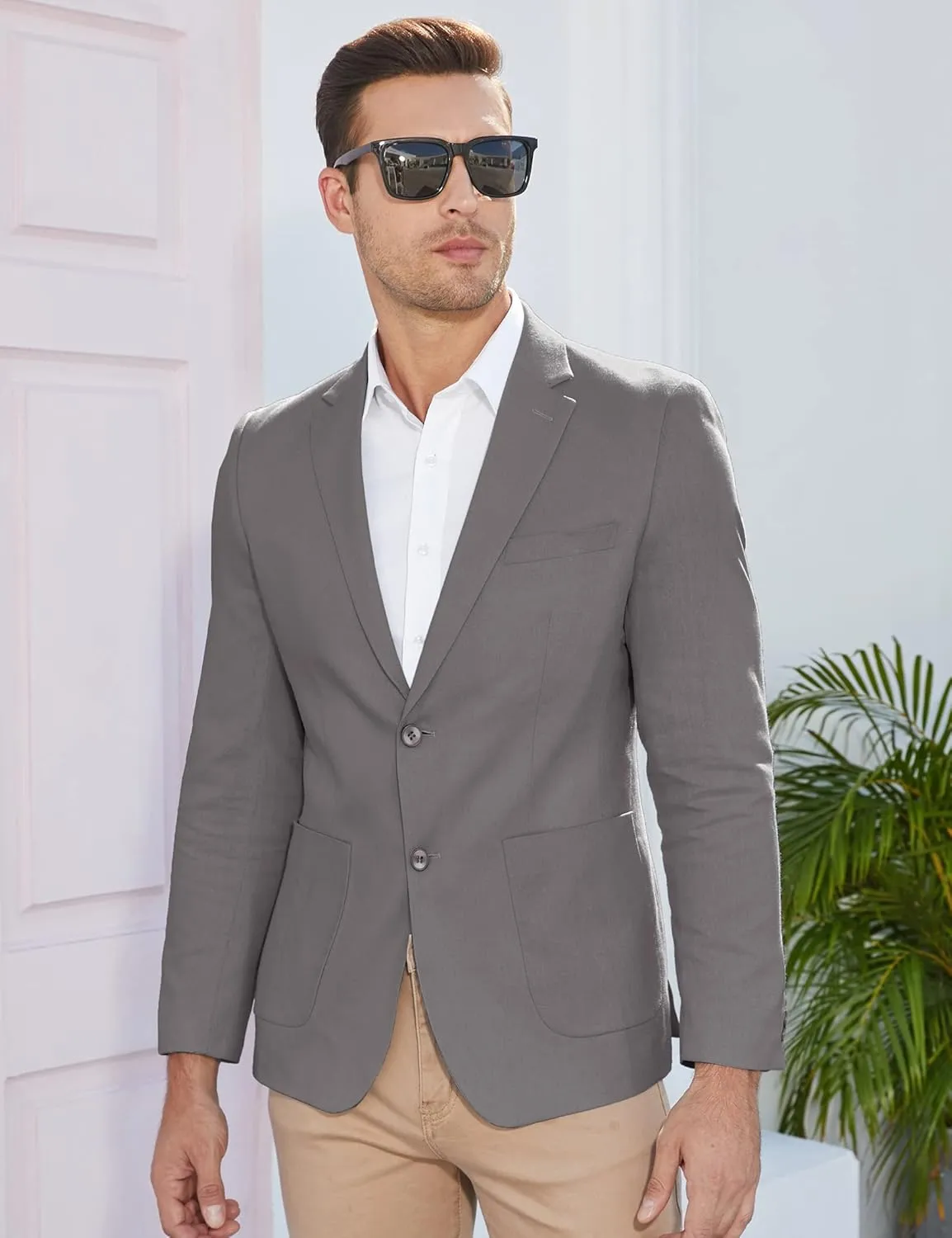 TURETRENDY Men's Casual Blazer Linen Sport Coat Two Button Lightweight Jackets Business Daily Suit