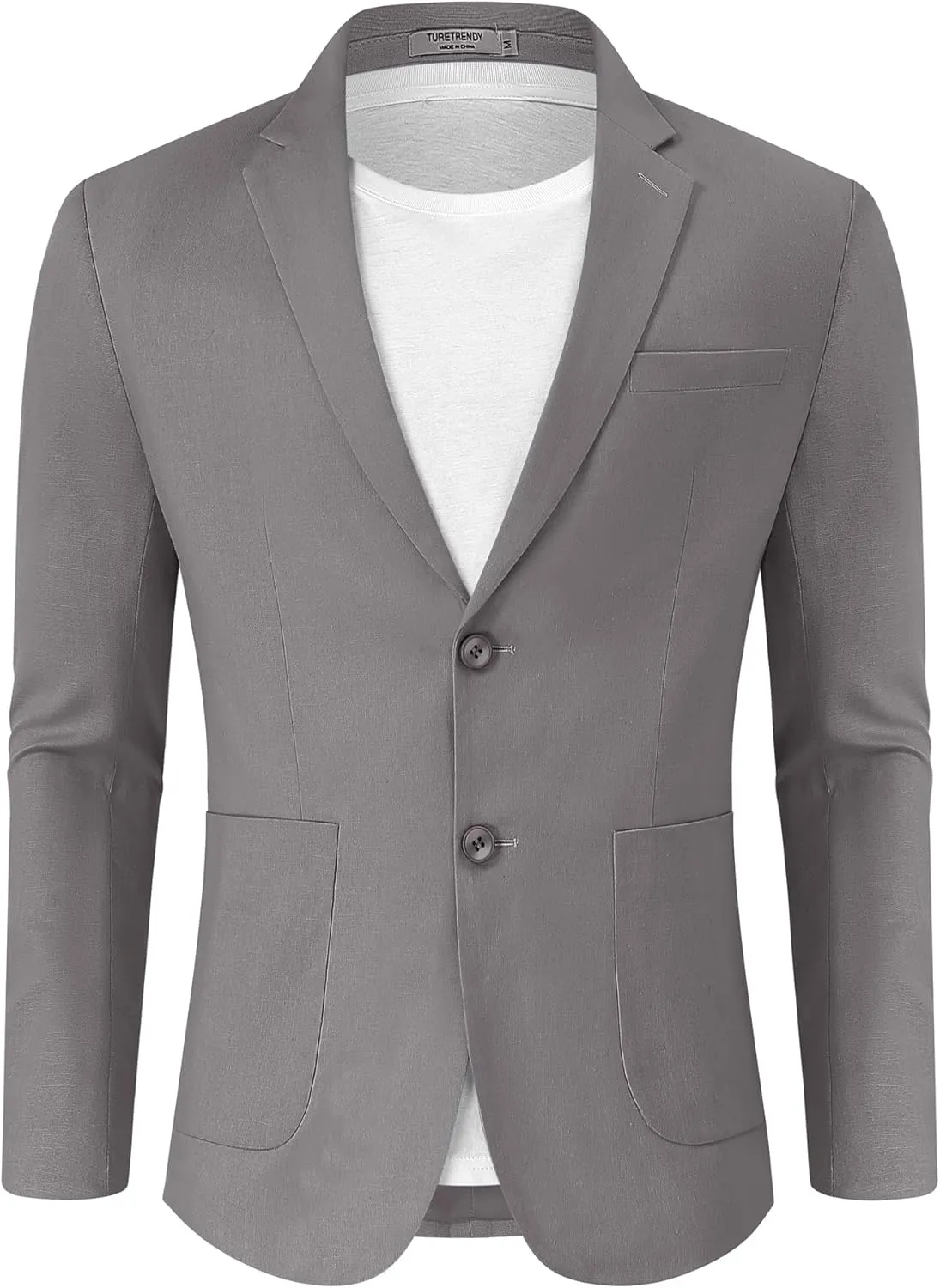 TURETRENDY Men's Casual Blazer Linen Sport Coat Two Button Lightweight Jackets Business Daily Suit