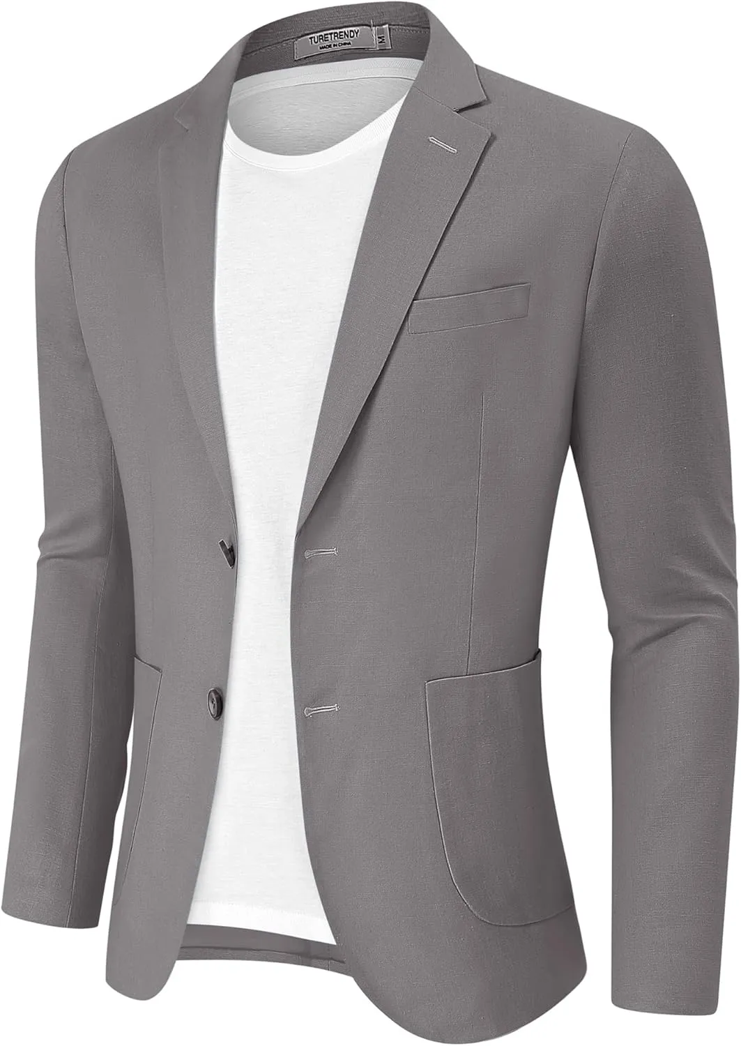 TURETRENDY Men's Casual Blazer Linen Sport Coat Two Button Lightweight Jackets Business Daily Suit