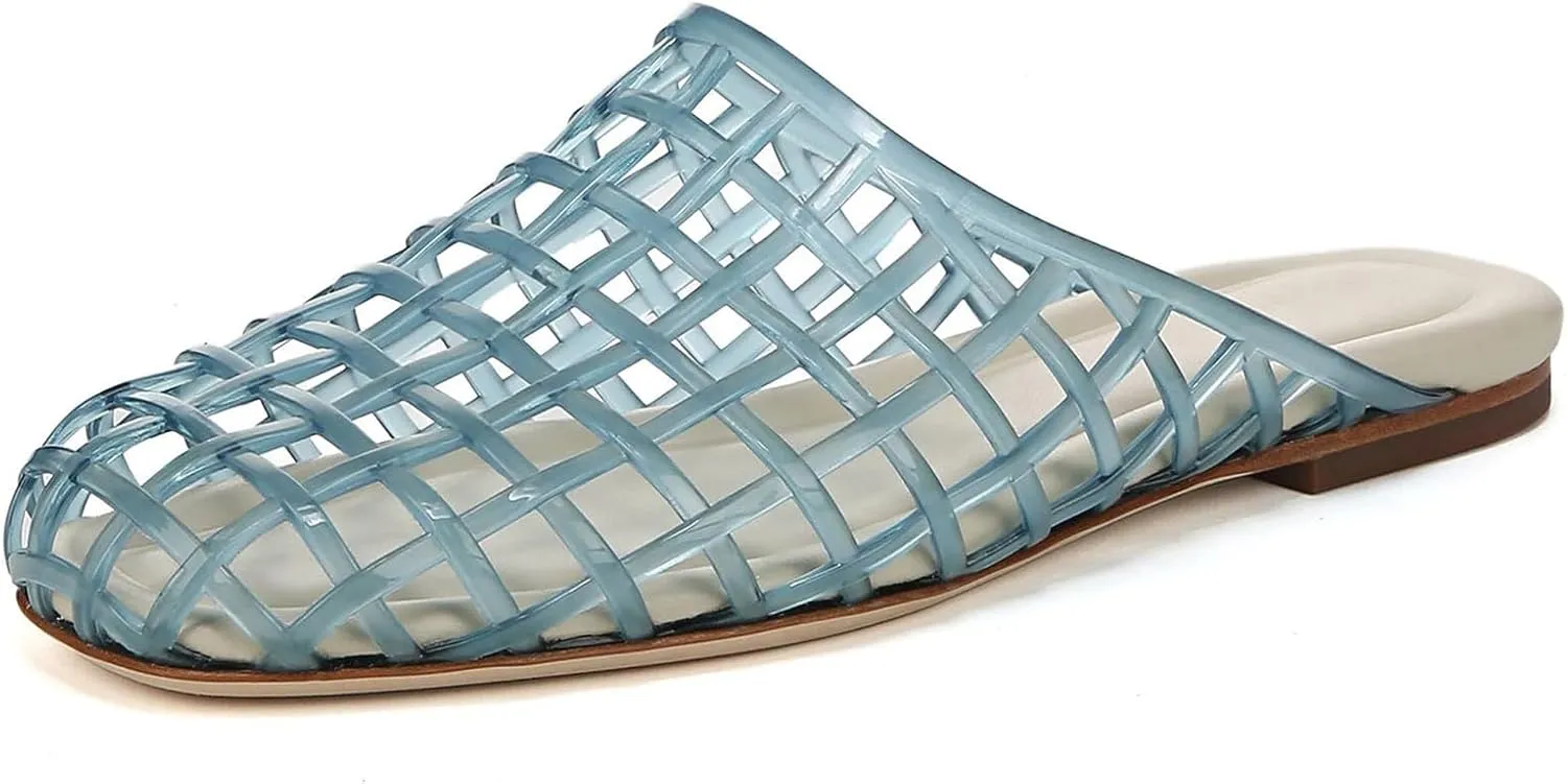UBWDU Womens Clear Jelly Shoes Slip on Closed Toe Jelly Mesh Flats Sandals Slides Comfortable Summer Beach Slippers