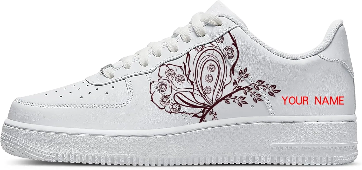 Unique Name Design Low-Top Sneakers - Personalized Customized Name Colorful Butterfly White Fashion Sneakers Casual Everyday Shoes for Women Men