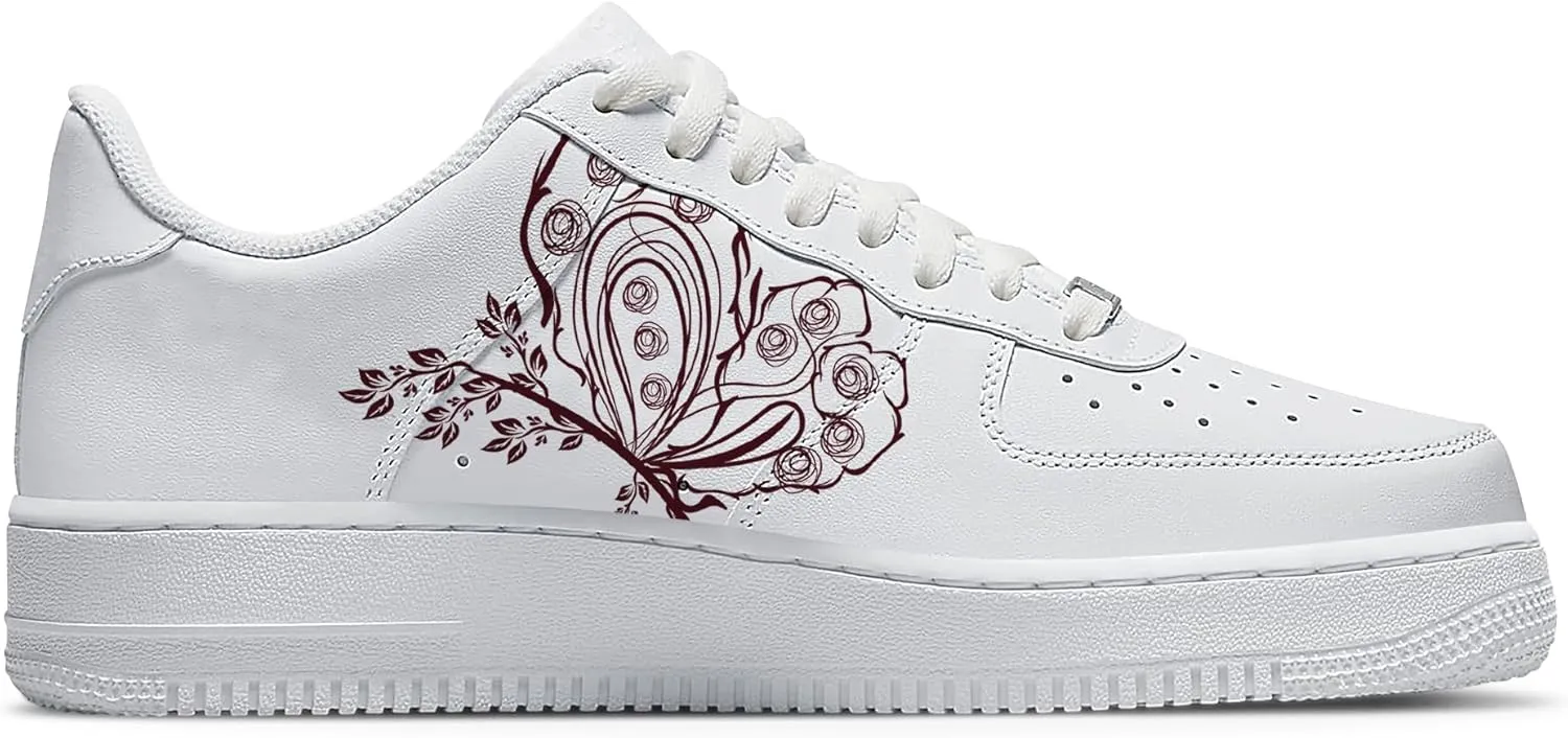 Unique Name Design Low-Top Sneakers - Personalized Customized Name Colorful Butterfly White Fashion Sneakers Casual Everyday Shoes for Women Men