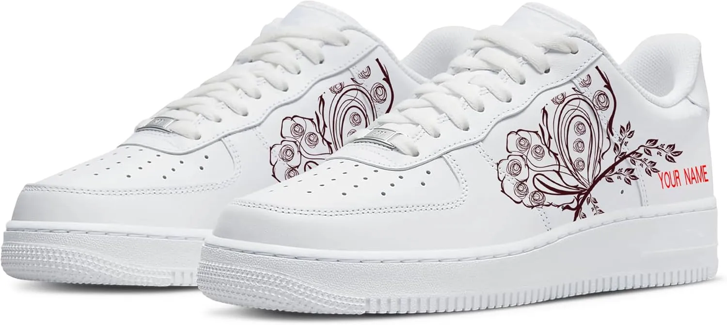 Unique Name Design Low-Top Sneakers - Personalized Customized Name Colorful Butterfly White Fashion Sneakers Casual Everyday Shoes for Women Men