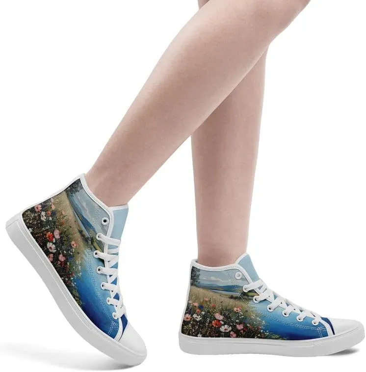 Unisex Fashion High Top Canvas Sneakers Lace-Up Floral Casual Shoes Breathable Walking Tennis Shoes Spring Summer Wear