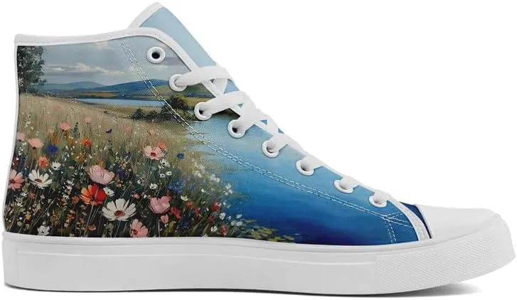 Unisex Fashion High Top Canvas Sneakers Lace-Up Floral Casual Shoes Breathable Walking Tennis Shoes Spring Summer Wear