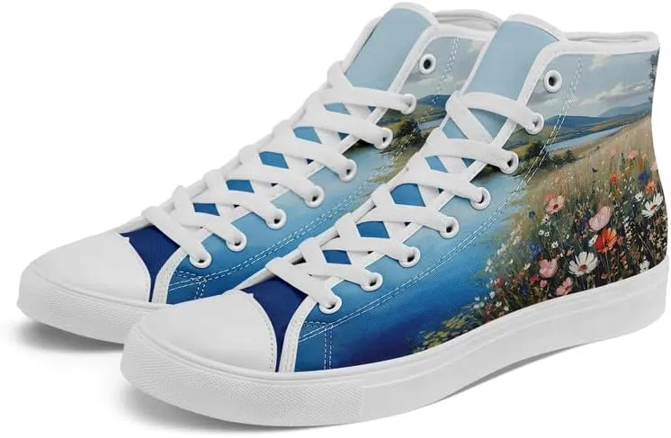 Unisex Fashion High Top Canvas Sneakers Lace-Up Floral Casual Shoes Breathable Walking Tennis Shoes Spring Summer Wear