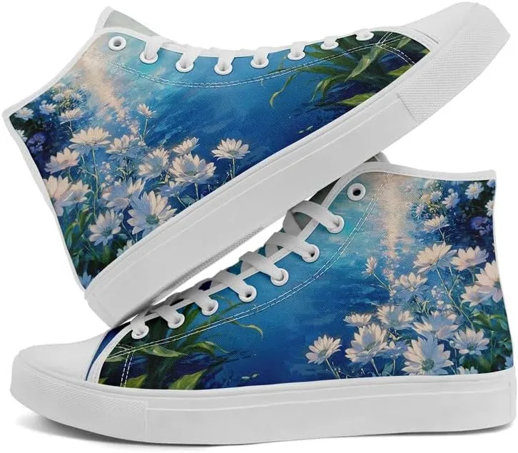 Unisex Fashion High Top Canvas Sneakers Lace-Up Floral Casual Shoes Breathable Walking Tennis Shoes Spring Summer Wear