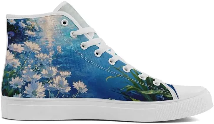 Unisex Fashion High Top Canvas Sneakers Lace-Up Floral Casual Shoes Breathable Walking Tennis Shoes Spring Summer Wear