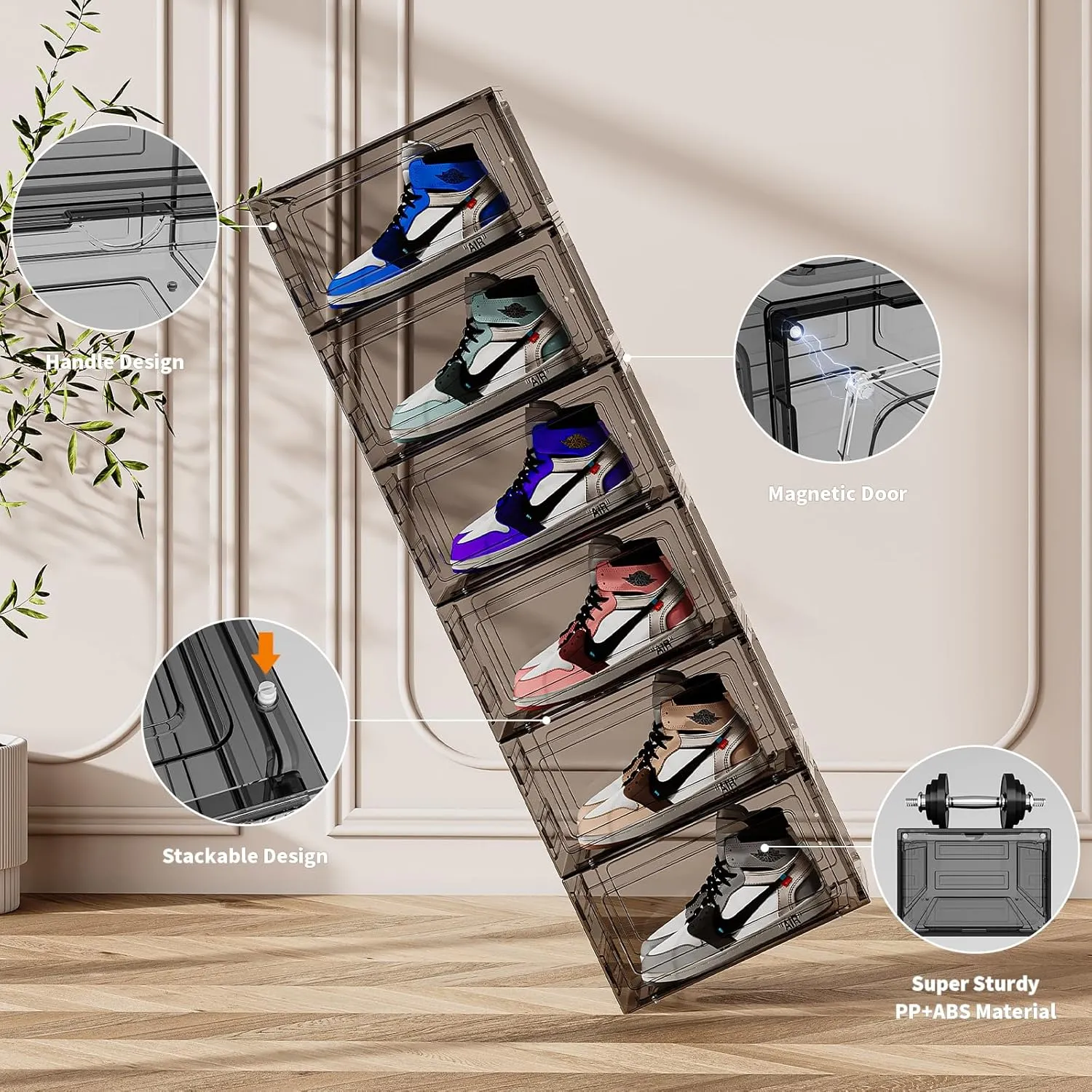 Upgraded Thickened Sturdy Large Shoe Boxes Clear Plastic Stackable 9 Pack Shoe Storage Organizer for Closet/Entryway, Drop front Shoe Box with Magnetic Door, Shoe Display Case, Fit up to US size 14
