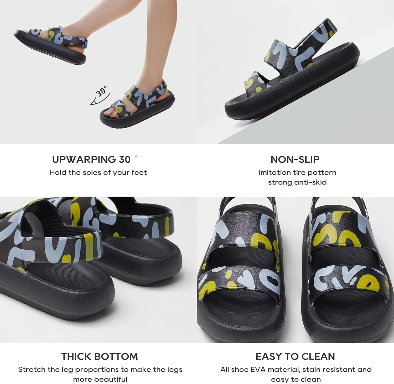 utune Sandals For Women,Casual Open Toe Cloud Slide Sandals Soft Thick Sole Non-Slip Indoor Outdoor Summer Sandal