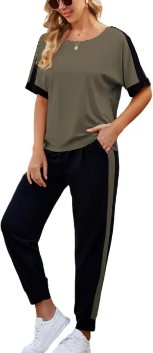 VIMPUNEC Women 2 Piece Outfits Summer Casual Lounge Sets Soft Sweatsuits Trendy Matching Sets