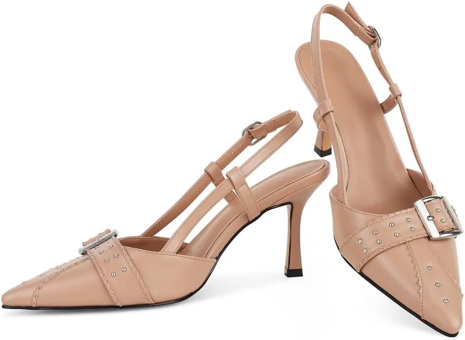 VOMIRA Heels for Women Stiletto Heels Pointed Toe Adjustable Buckle Strap Kitten Heels Pumps Shoes Office Dressy Heeled Sandals