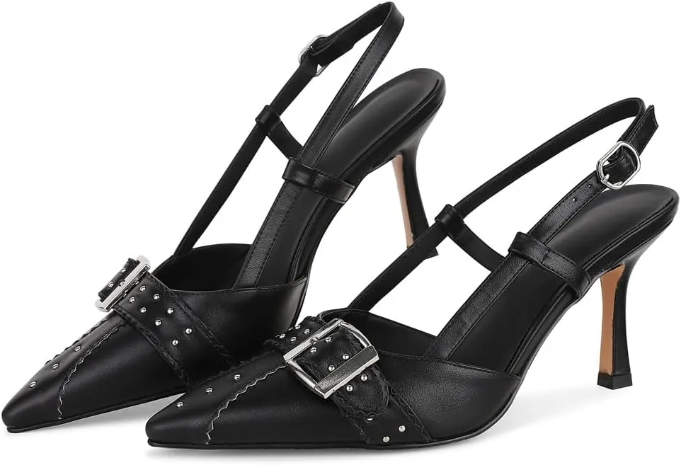 VOMIRA Heels for Women Stiletto Heels Pointed Toe Adjustable Buckle Strap Kitten Heels Pumps Shoes Office Dressy Heeled Sandals