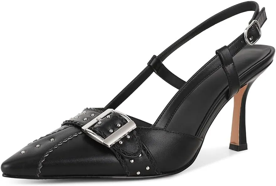 VOMIRA Heels for Women Stiletto Heels Pointed Toe Adjustable Buckle Strap Kitten Heels Pumps Shoes Office Dressy Heeled Sandals