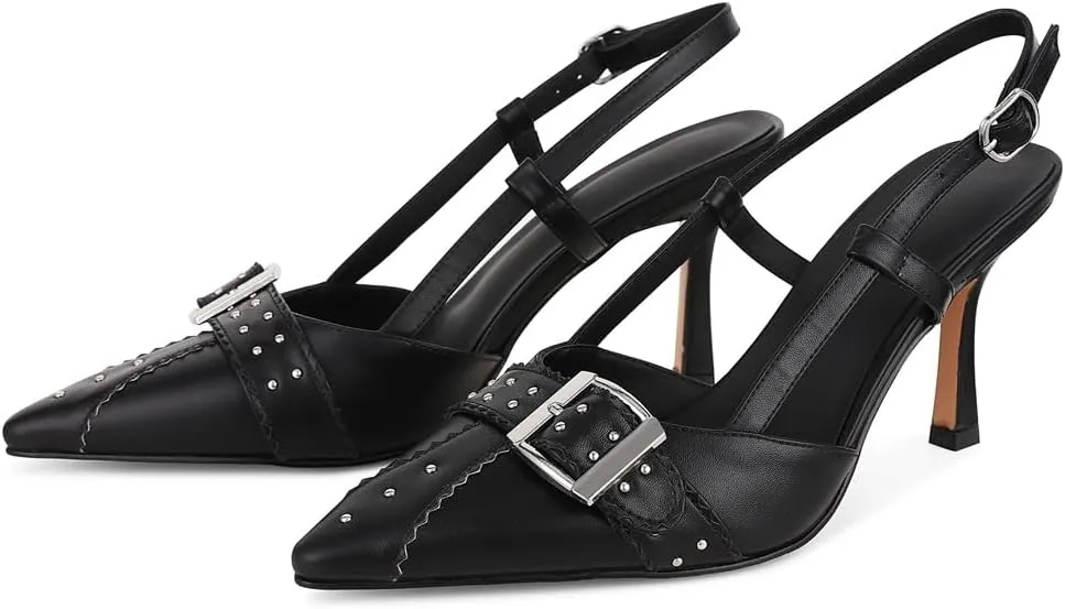 VOMIRA Heels for Women Stiletto Heels Pointed Toe Adjustable Buckle Strap Kitten Heels Pumps Shoes Office Dressy Heeled Sandals