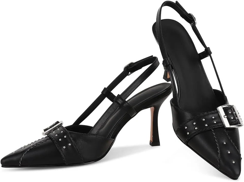 VOMIRA Heels for Women Stiletto Heels Pointed Toe Adjustable Buckle Strap Kitten Heels Pumps Shoes Office Dressy Heeled Sandals