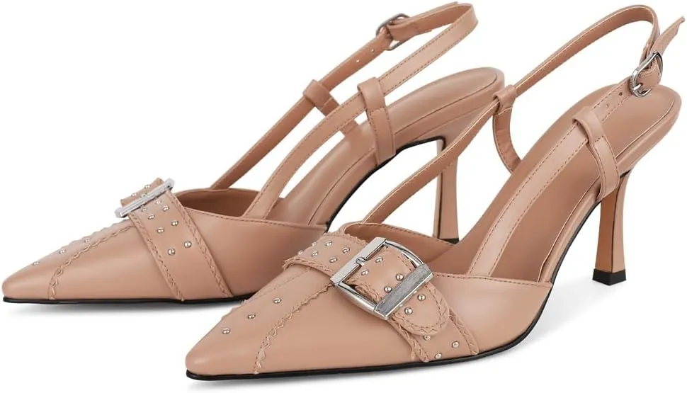 VOMIRA Heels for Women Stiletto Heels Pointed Toe Adjustable Buckle Strap Kitten Heels Pumps Shoes Office Dressy Heeled Sandals