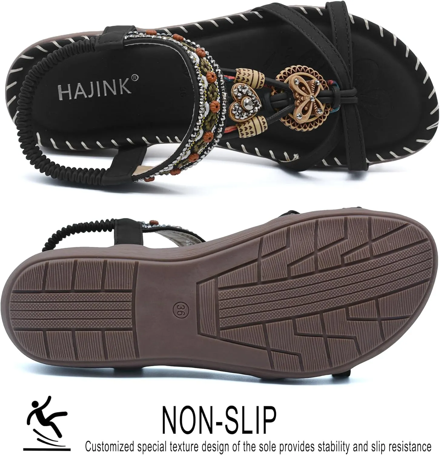 Walking Sandals Women Comfort Dressy Womens Flat Sandals Non Slip On Bohemian Summer Beach Shoes With Elastic Ankle Strap