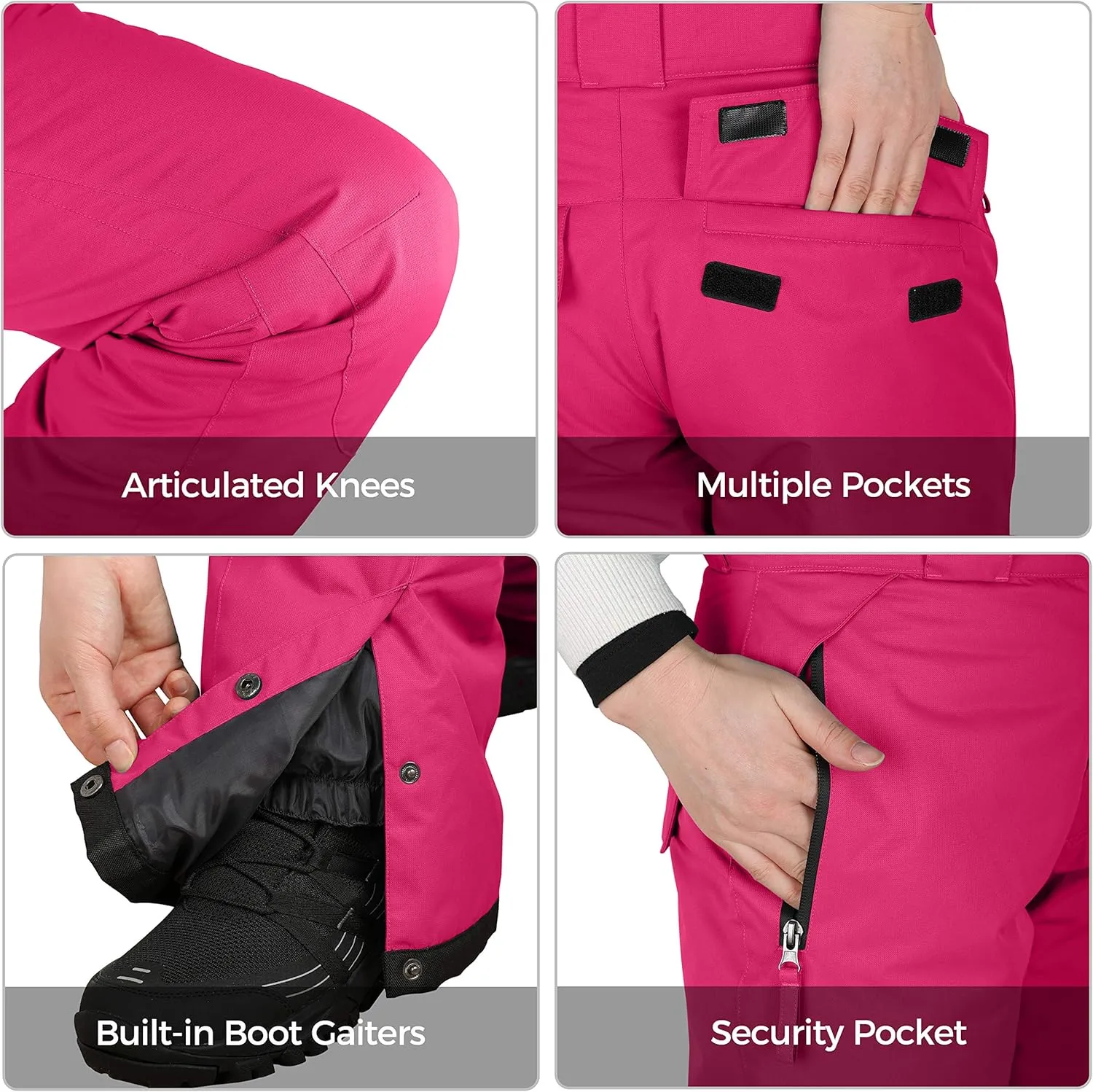 Wantdo Women's Mountain Insulated Snow Waterproof Ski Pants Winter Outdoor Cargo Pants