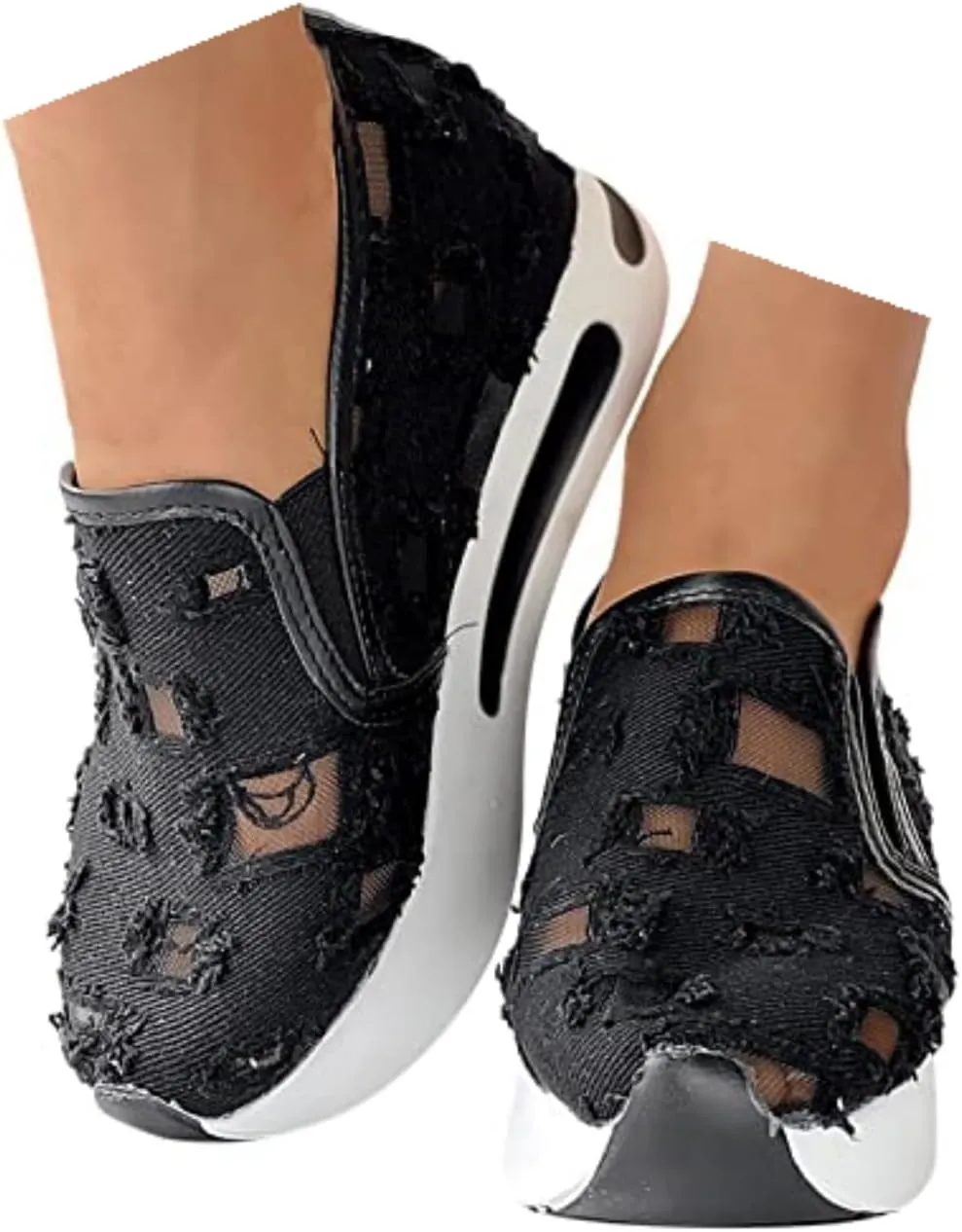 Wedge Floral Shoes Mesh Fashion Sneakers for Women Slip On Breathable Walking Shoes Women's Casual Embroidery Platform Sneakers Comfort Work Shoes High Heels Outdoor Travel Sports Shoes