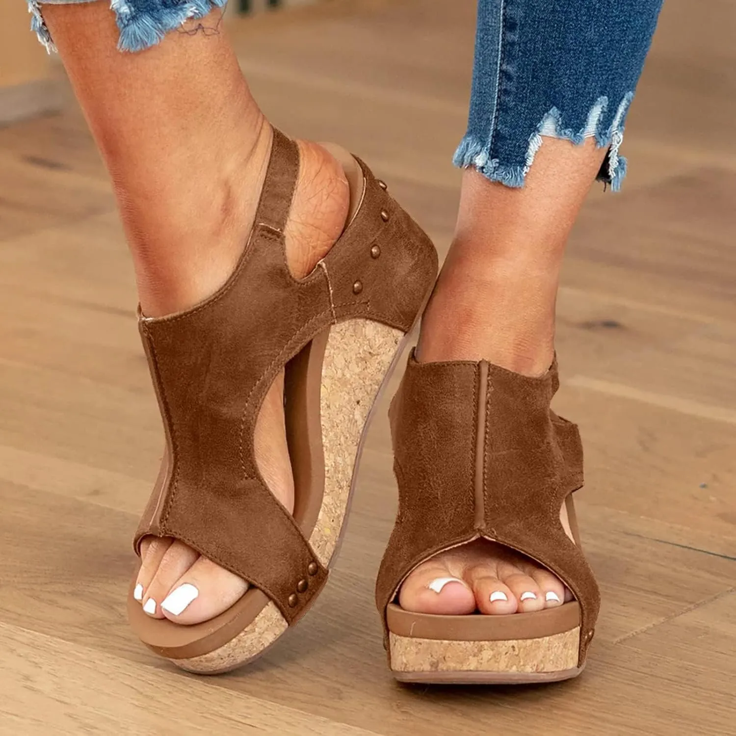 Wedge Sandals for Women 2025, Women's Leather Platform Wedge Orthopedic Sandals, Arch Support -Brown||8