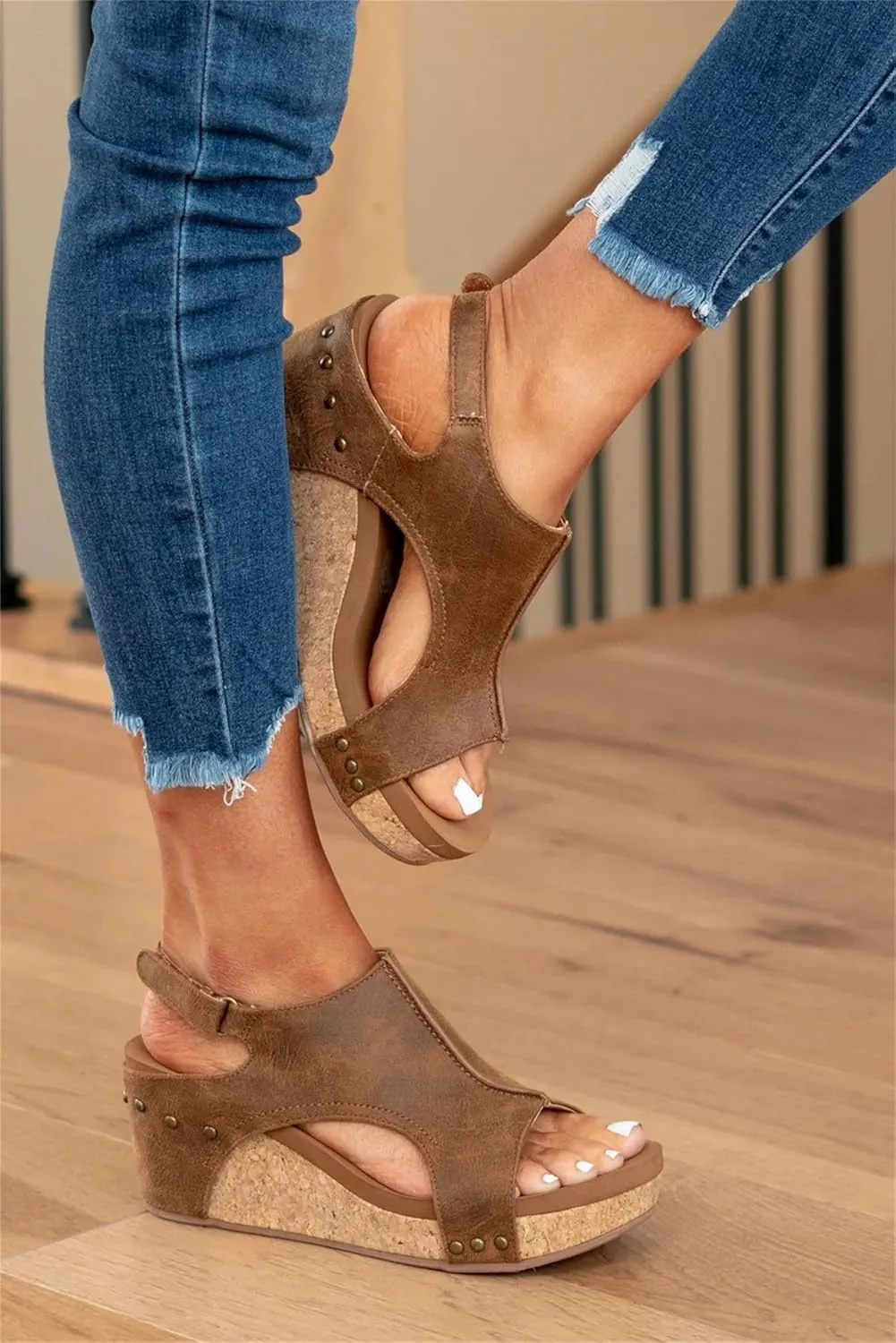 Wedge Sandals for Women 2025, Women's Leather Platform Wedge Orthopedic Sandals, Arch Support -Brown||8
