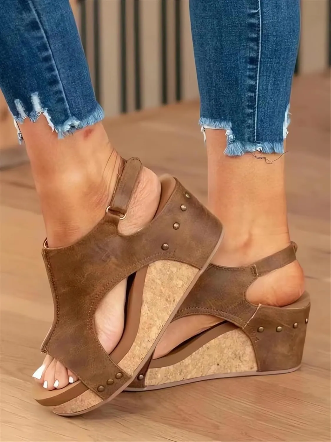 Wedge Sandals for Women 2025, Women's Leather Platform Wedge Orthopedic Sandals, Arch Support -Brown||8