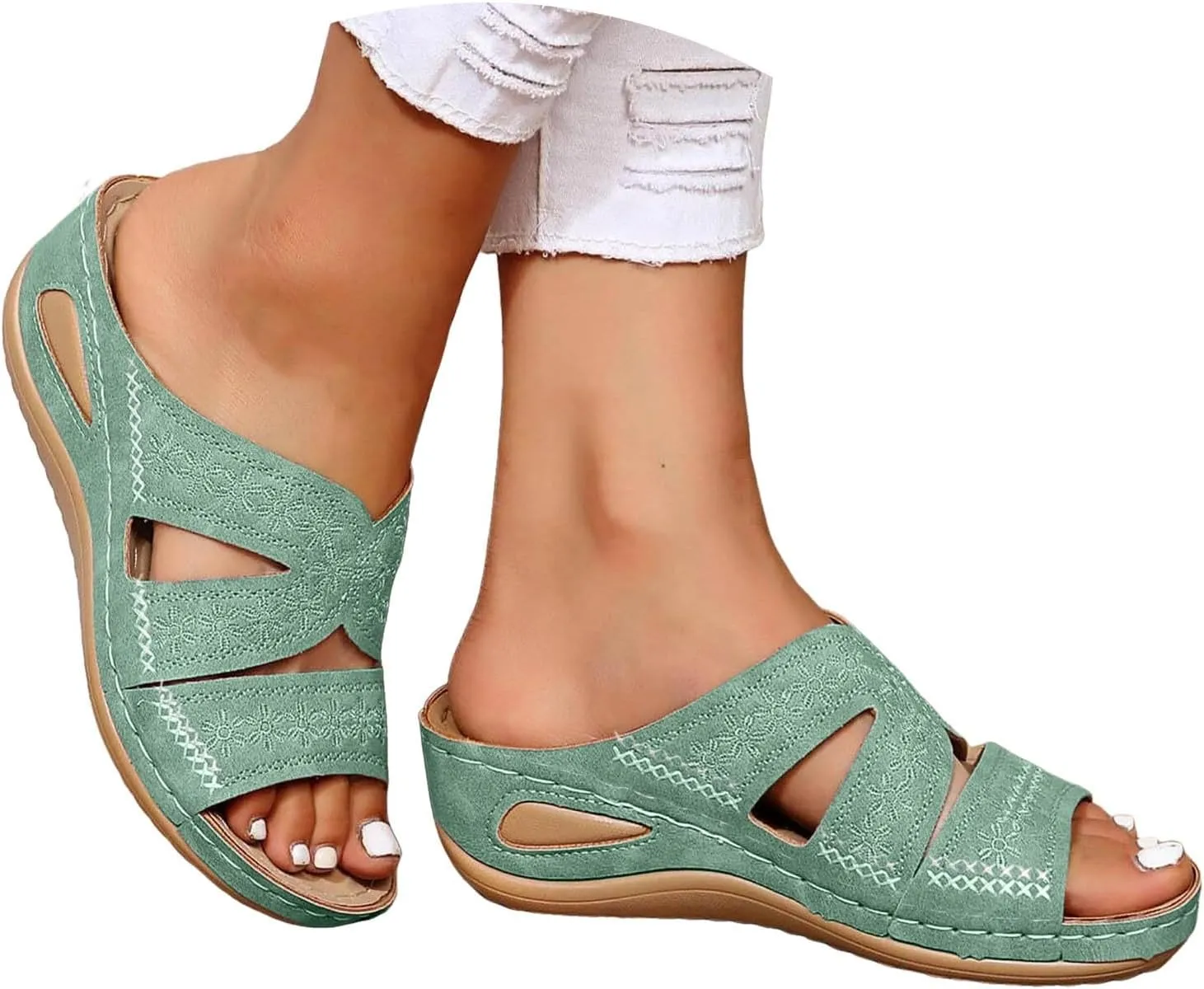 Wedge Sandals For Women 2025,Comfy Slip On Summer Low Wedges Heel Womens Sandal Ladies Plantar Fasciitis Recovery Mules Open Toe X-Strap Casual Shoes for Daily Wear Outdoor Indoor