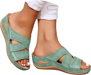 Wedge Sandals For Women 2025,Comfy Slip On Summer Low Wedges Heel Womens Sandal Ladies Plantar Fasciitis Recovery Mules Open Toe X-Strap Casual Shoes for Daily Wear Outdoor Indoor