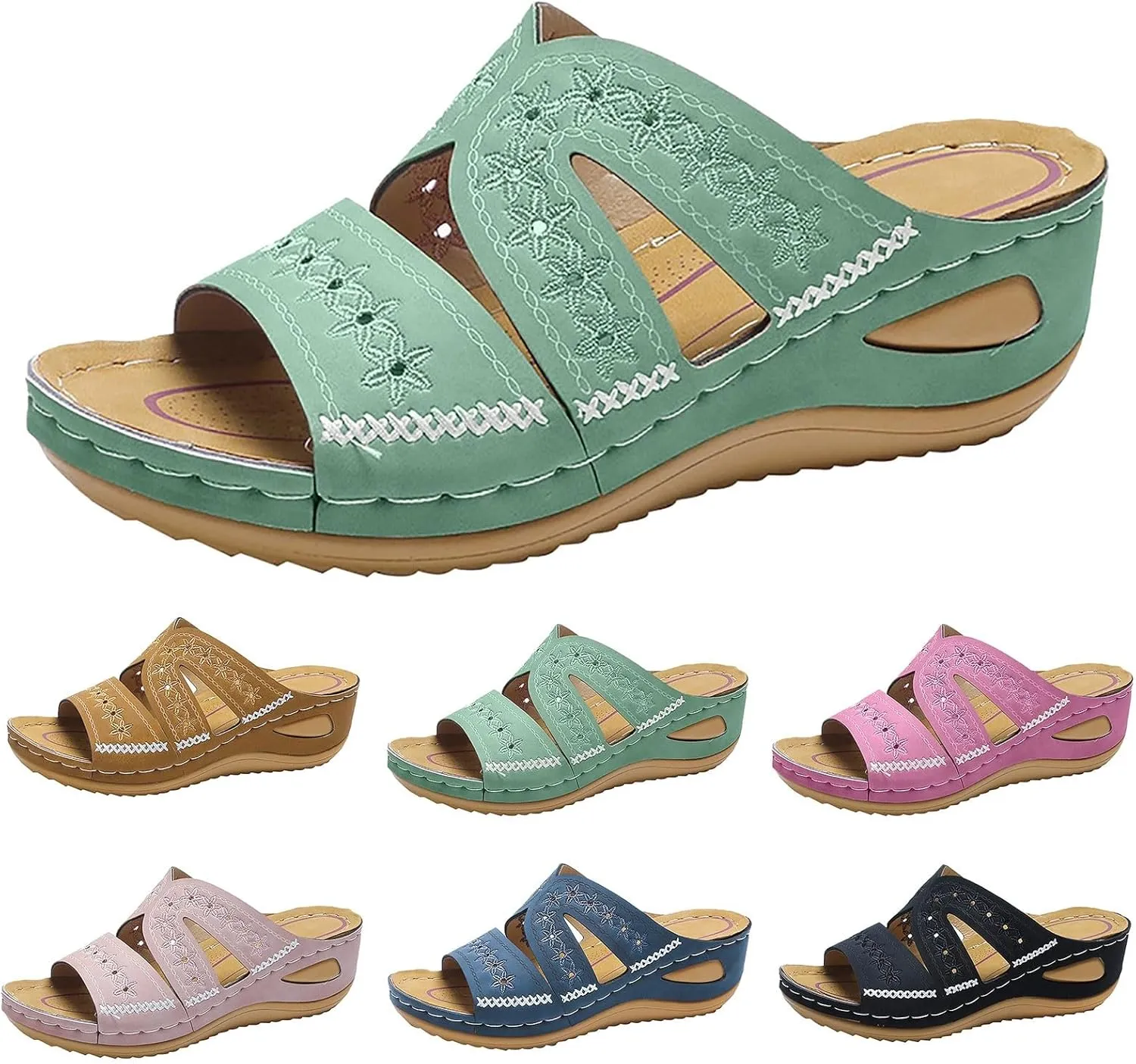 Wedge Sandals For Women 2025,Comfy Slip On Summer Low Wedges Heel Womens Sandal Ladies Plantar Fasciitis Recovery Mules Open Toe X-Strap Casual Shoes for Daily Wear Outdoor Indoor