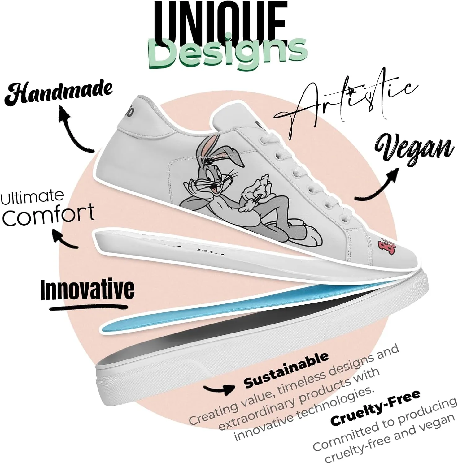 White Sneakers for Women - Handmade Women's Fashion Sneakers, Vegan Leather and Unique Design, Comfortable Shoes for Women, Ace Sneakers