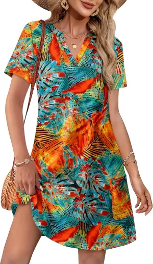 WIHOLL Dresses for Women 2025 Casual Summer V Neck Wedding Guest Dress Short Sleeve Fashion Beach Vacation Clothes