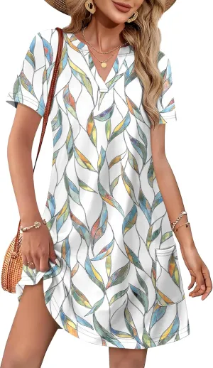 WIHOLL Dresses for Women 2025 Casual Summer V Neck Wedding Guest Dress Short Sleeve Fashion Beach Vacation Clothes