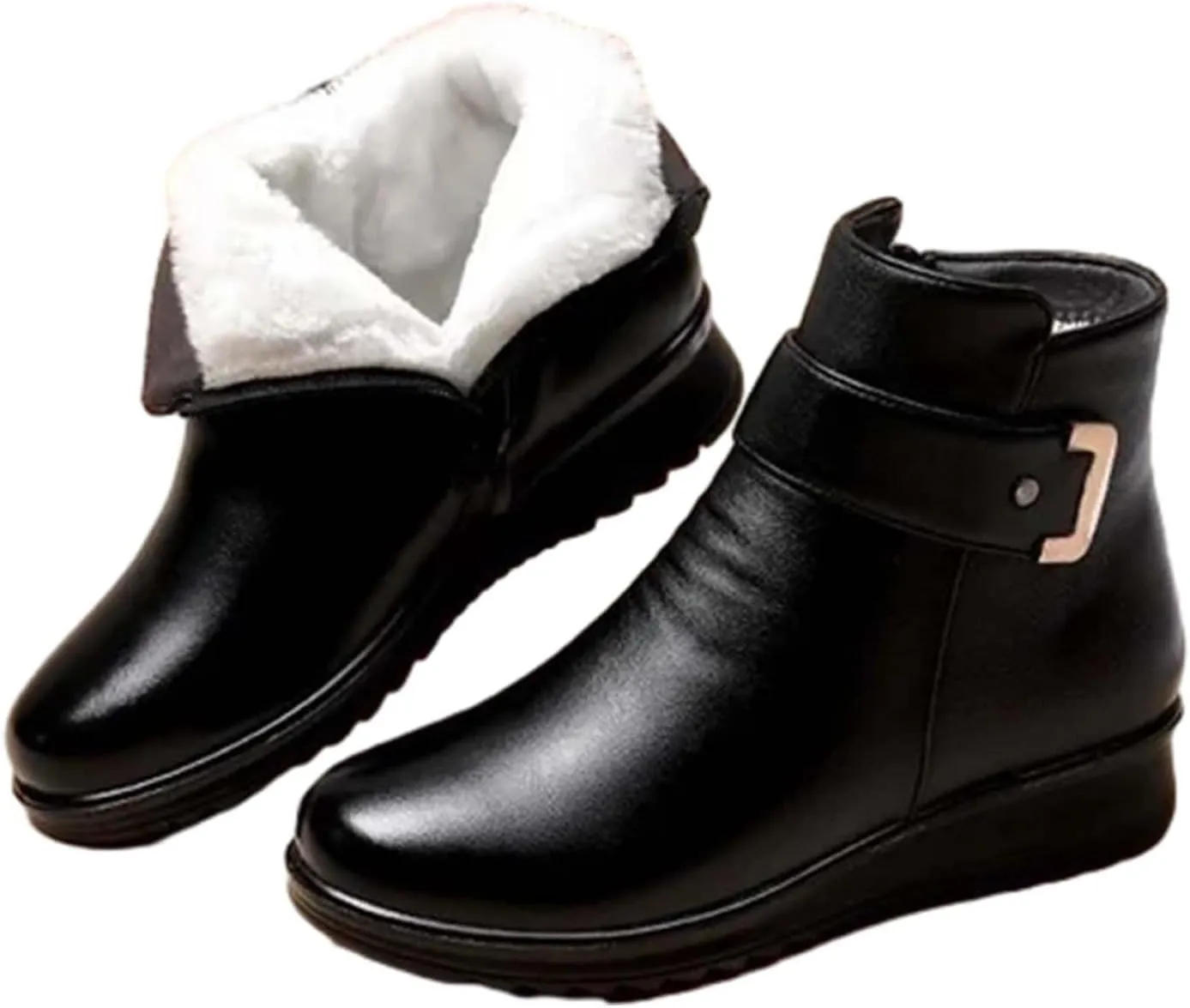 Women Ankle Boots Women Booties Ankle Womans Booties Low Cut Boots for Women Black Leather Ankle Boots for Women Chunky Heel Booties To Wear with Dresses Narrow Ankle