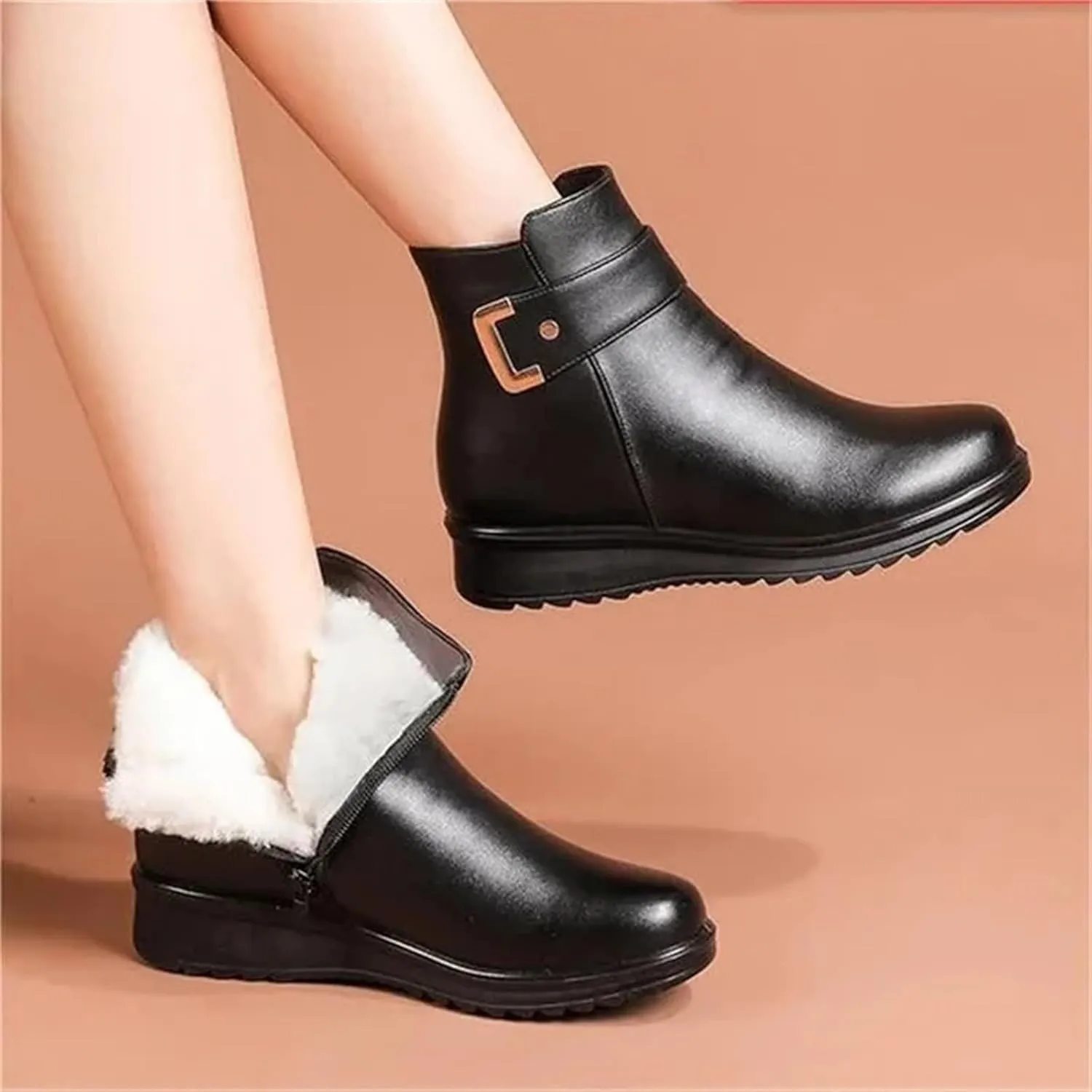 Women Ankle Boots Women Booties Ankle Womans Booties Low Cut Boots for Women Black Leather Ankle Boots for Women Chunky Heel Booties To Wear with Dresses Narrow Ankle