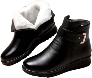 Women Ankle Boots Women Booties Ankle Womans Booties Low Cut Boots for Women Black Leather Ankle Boots for Women Chunky Heel Booties To Wear with Dresses Narrow Ankle