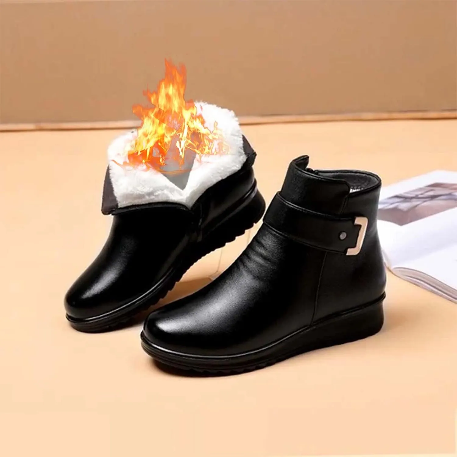 Women Ankle Boots Women Booties Ankle Womans Booties Low Cut Boots for Women Black Leather Ankle Boots for Women Chunky Heel Booties To Wear with Dresses Narrow Ankle