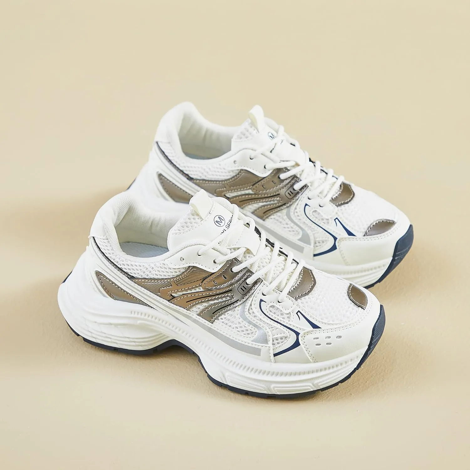 Women Breathable Mesh Chunky Sneakers Trendy Lace-up Casual Shoes Everyday Gym Walking Shoes