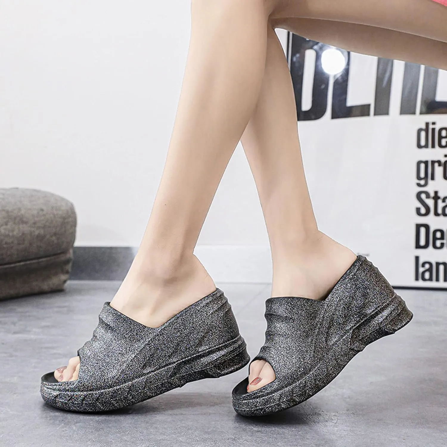 Women Platform Clogs Slip On Thick Soled Garden Clogs Sandals Summer Beach Open Toe Sandals Sparkle Slippers-Extra 8 cm/3.15 inches