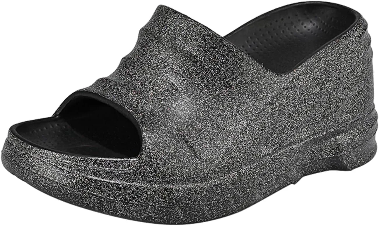 Women Platform Clogs Slip On Thick Soled Garden Clogs Sandals Summer Beach Open Toe Sandals Sparkle Slippers-Extra 8 cm/3.15 inches