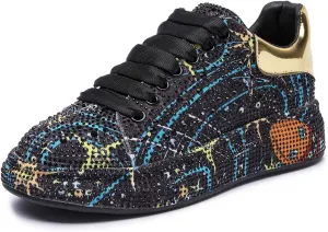 Women Sneakers Woman Luxury Platform Women Trainers Rhinestone Fashion Casual Shoes for Women Sneakers,Black-42 EU