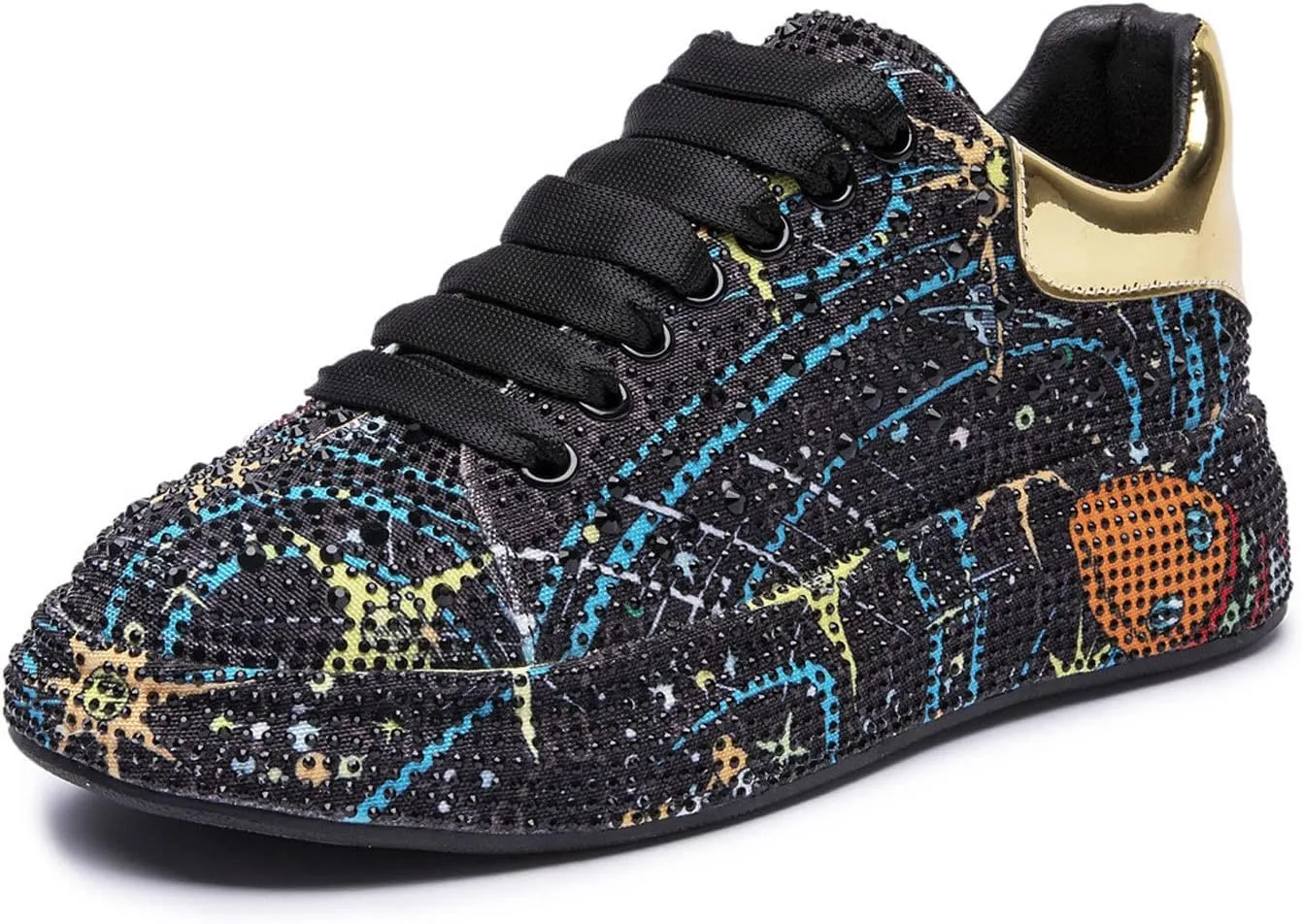 Women Sneakers Woman Luxury Platform Women Trainers Rhinestone Fashion Casual Shoes for Women Sneakers,Black-42 EU