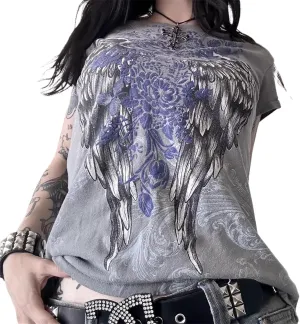 Women Y2k Fairy Grunge Graphic Print Baby Tees E-Girl Emo Tshirts 2000s Scene Cutecore Crop Tops Summer Clothes