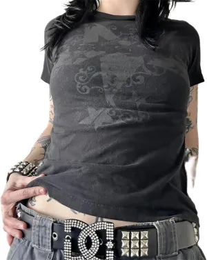 Women Y2k Fairy Grunge Graphic Print Baby Tees E-Girl Emo Tshirts 2000s Scene Cutecore Crop Tops Summer Clothes