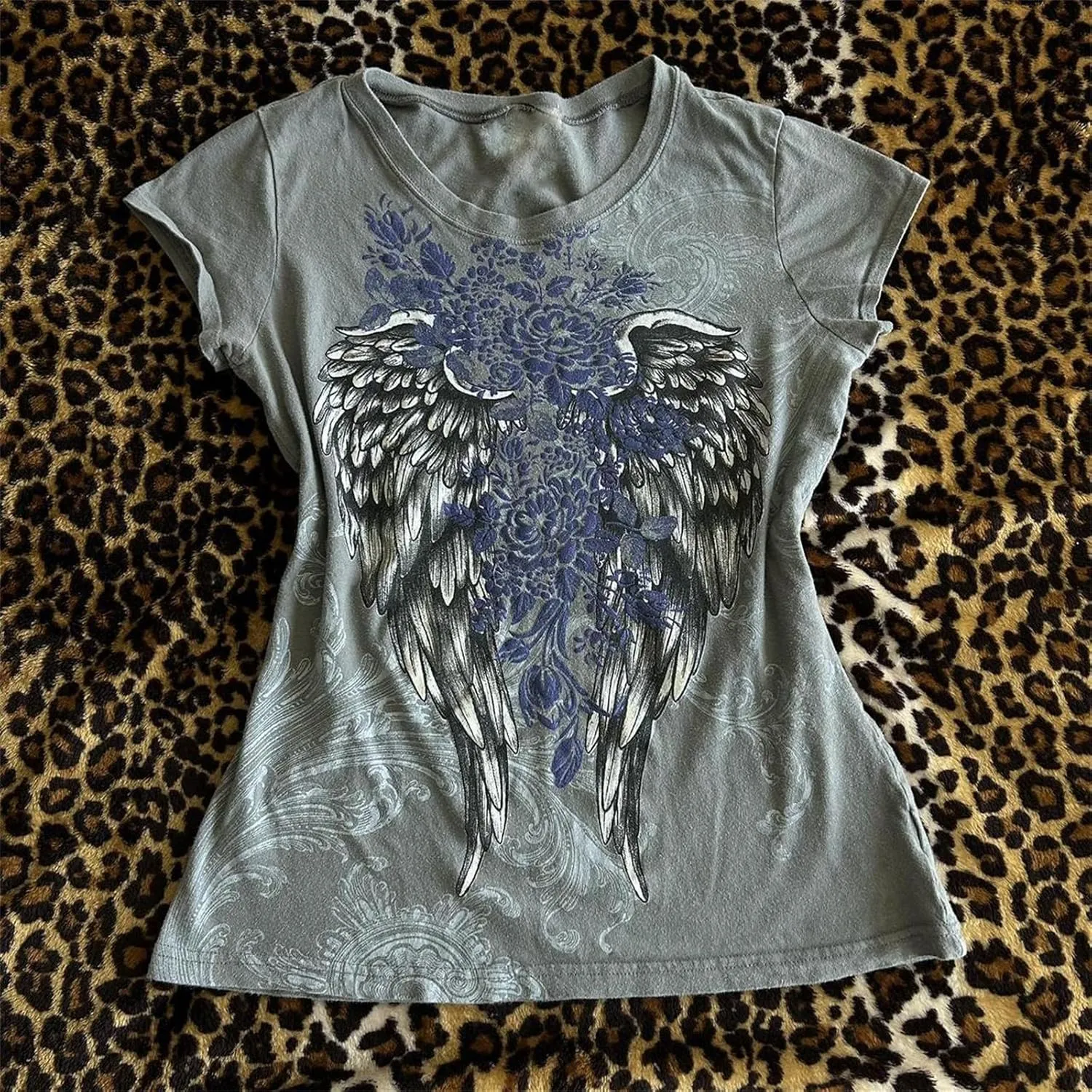 Women Y2k Fairy Grunge Graphic Print Baby Tees E-Girl Emo Tshirts 2000s Scene Cutecore Crop Tops Summer Clothes
