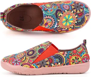 Women's Art Painted Casual Loafers, Extra Wide Slip-on Diabetic Shoes for Women, Comfortable Canvas Arch Support Walking Shoes