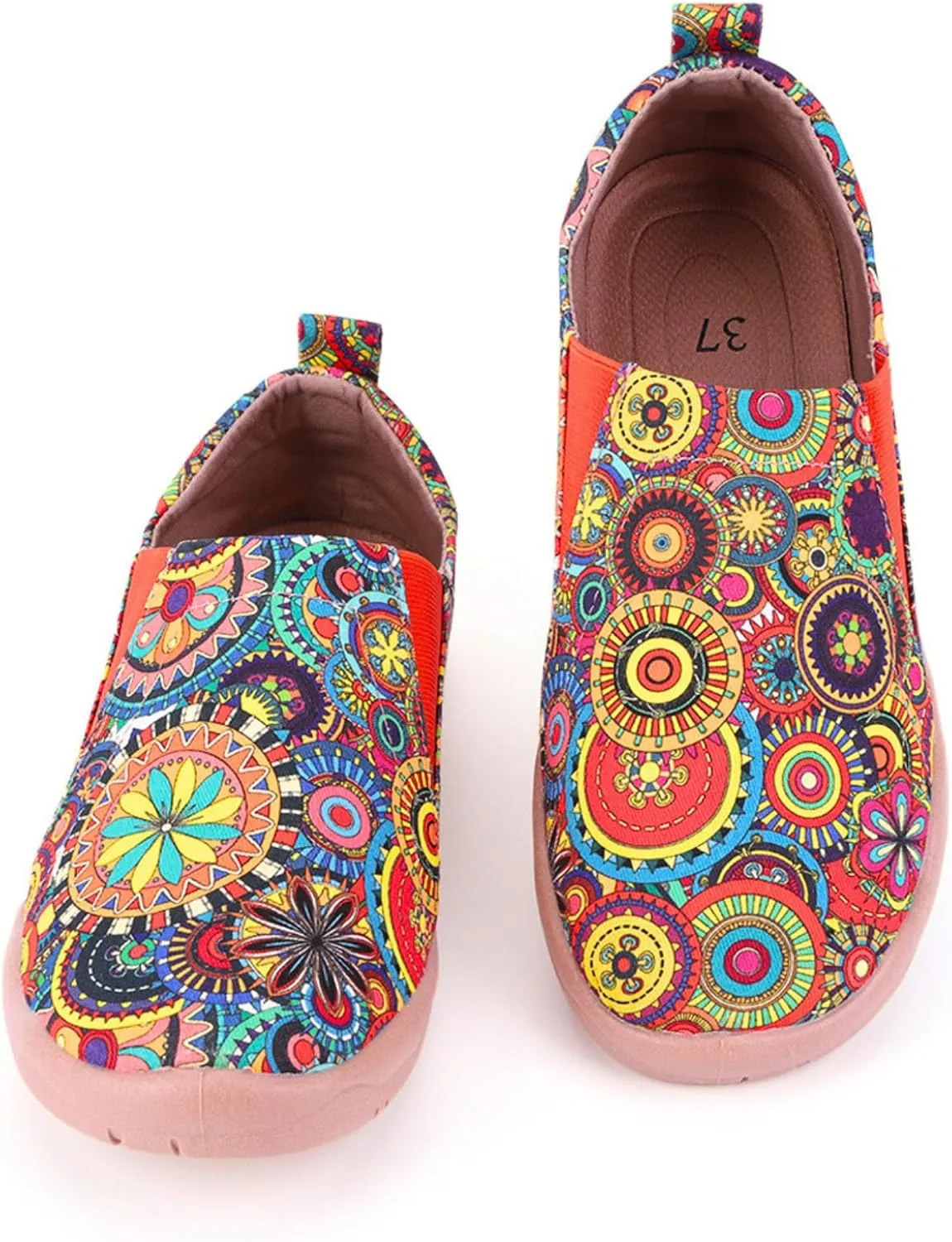 Women's Art Painted Casual Loafers, Extra Wide Slip-on Diabetic Shoes for Women, Comfortable Canvas Arch Support Walking Shoes