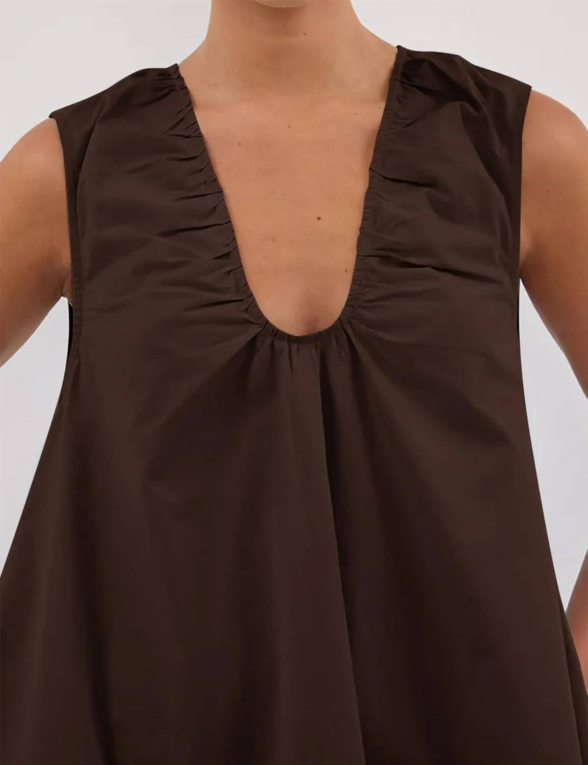 Womens Babydoll Dress Summer Sleeveless Loose Fit Scoop Neck Ruched Short Dress with Pockets Mini Tank Beach
