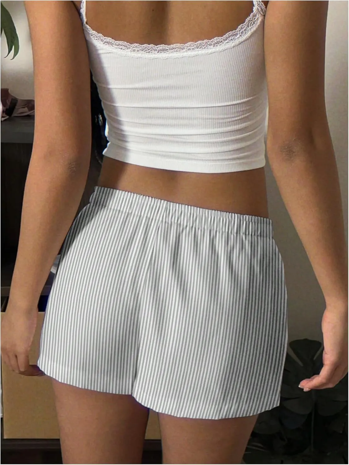 Women's Boxer Shorts Striped Straight Leg Low Rise Baggy Shorts Lounge Pajama Bottoms Shorts