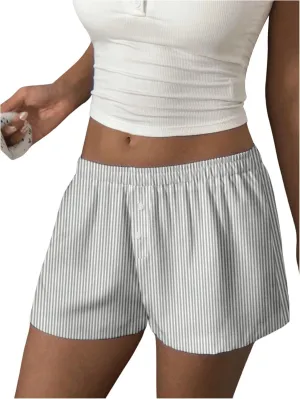 Women's Boxer Shorts Striped Straight Leg Low Rise Baggy Shorts Lounge Pajama Bottoms Shorts